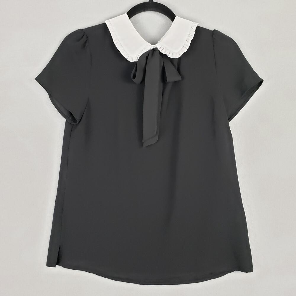 CECE Women's Size XS‎ Collared Blouse Black White Wednesday Addams Dark Lolita